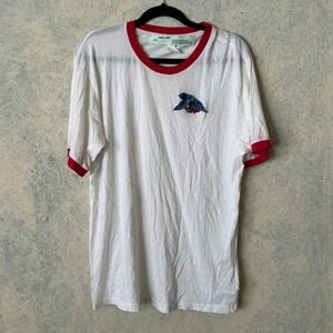 Off-White Ringer T-Shirt Mens Medium White Fair Embroidered Bird Logo Red Trim